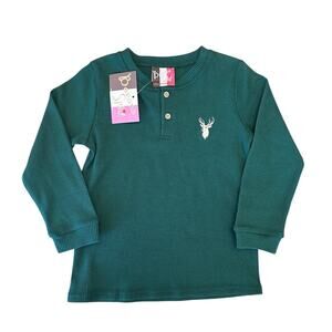 NWT Banana Split Button Henley Hunter Green Embroidered Deer Long Sleeve Sz 5